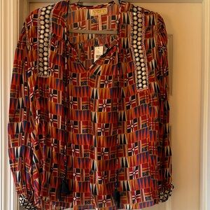 Yelp Red and Blue Geometric Women's Blouse